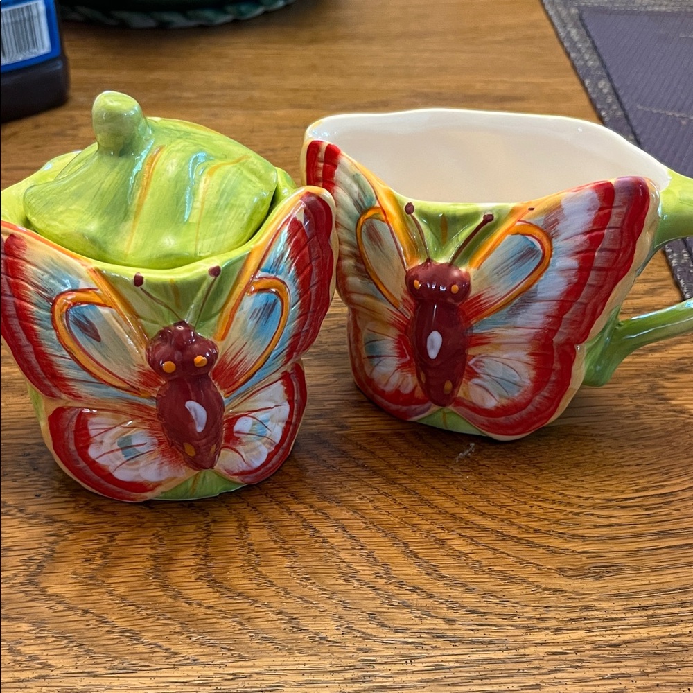 Colorful Butterfly Ceramic Sugar and Creamer Set